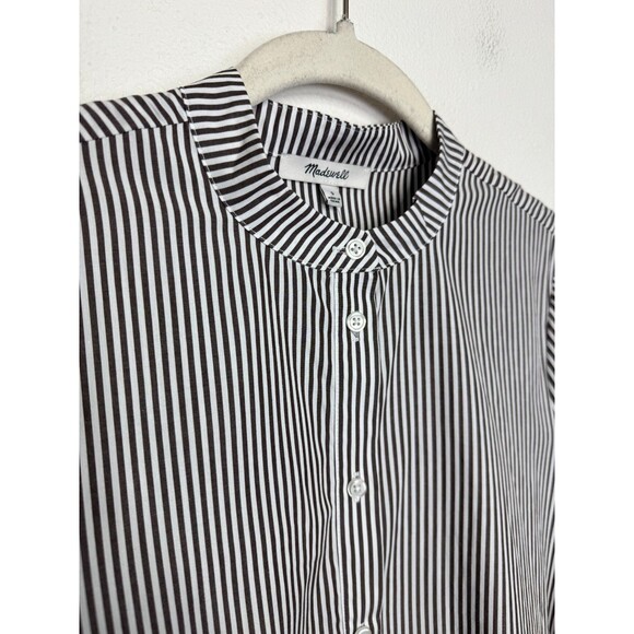 Madewell Small Shirt Dress Striped Dark Carob Front Button Cotton Poplin NWT - Picture 6 of 14